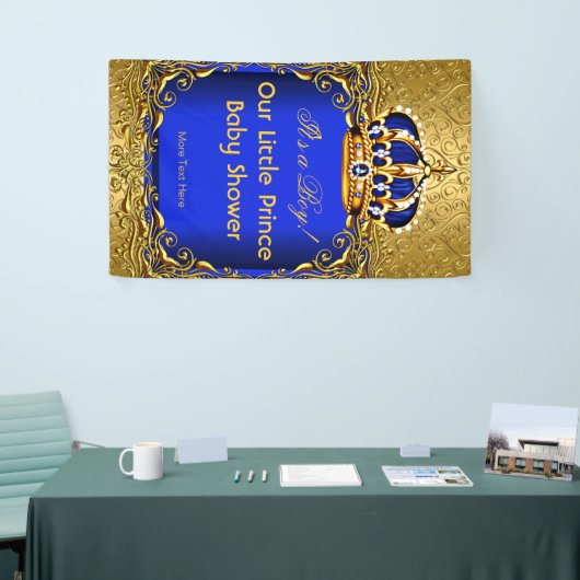 プリンスブルー金ゴールドダマスクベビーシャワーボーイ2 横断幕 (トレードショー)