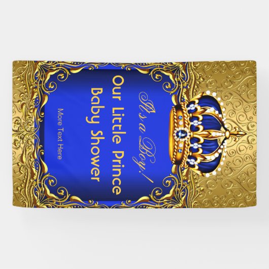 プリンスブルー金ゴールドダマスクベビーシャワーボーイ2 横断幕 (横)