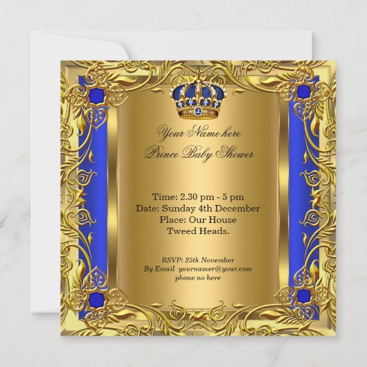 プリンスブ王室のルーベビーシャワーボーイレガル金ゴールド2 招待状 (裏面)