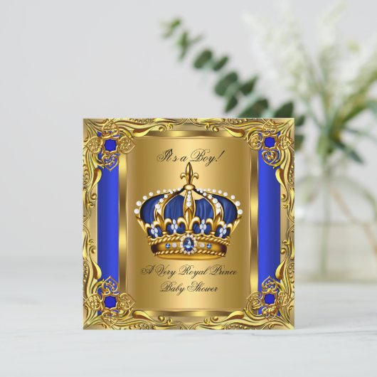 プリンスブ王室のルーベビーシャワーリーガル金ゴールドボーイ 招待状 (スタンド正面)