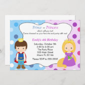 プリンスプリンセス招待状子供の誕生日パーティー 招待状 (正面/裏面)