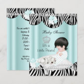 プリンスベイビーシャワーボーイ ミント ティール ブルー ゼブラ 招待状 (正面/裏面)