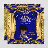 プリンスベビーエレガントシャワー青金ゴールドエスニック 招待状 (正面/裏面)
