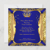 プリンスベビーエレガントシャワー青金ゴールドエスニック 招待状 (裏面)