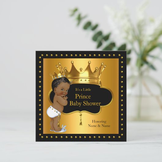 プリンスベビーシャワーかわいい男の子クラウンエスニック 招待状 (スタンド正面)