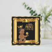 プリンスベビーシャワーフェイク金ゴールドフォイルブラックエスニック 招待状 (スタンド正面)