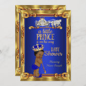 プリンスベビーシャワーブルー王室の金ゴールドキャリッジエスニック 招待状 (正面/裏面)