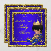 プリンスベビーシャワーブルー王室の金ゴールドボーイクラウンスターズ 招待状 (正面/裏面)