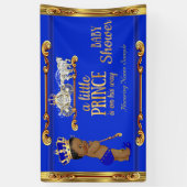 プリンスベビーシャワーブルー金ゴールドキャリッジエスニック 横断幕 (縦)