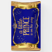 プリンスベビーシャワーブルー金ゴールドクラウンドレープ 横断幕 (縦)