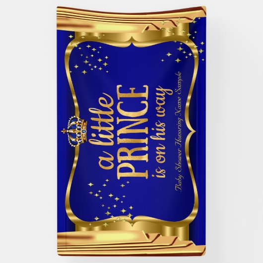 プリンスベビーシャワーブルー金ゴールドクラウンドレープ 横断幕 (縦)