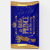 プリンスベビーシャワーブルー金ゴールドドレースエスニック 横断幕 (縦)