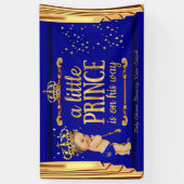 プリンスベビーシャワーブルー金ゴールドドレースブルネットボーイ 横断幕 (縦)