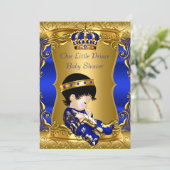 プリンスベビーシャワーブルー金ゴールドブルネット男の赤ちゃん 招待状 (スタンド正面)