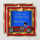プリンスベビーシャワーブルー金ゴールドボーイレッドレーシングカー2 招待状 (正面/裏面)
