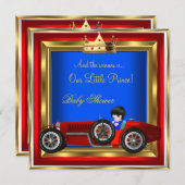 プリンスベビーシャワーブルー金ゴールドボーイレッドレーシングカー2 招待状 (正面/裏面)