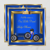 プリンスベビーシャワーブルー金ゴールドボーイレーシングカー 招待状 (正面/裏面)