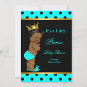 プリンスベビーシャワーボーイティール(緑がかった色)ブラックエスニック 招待状 (正面)