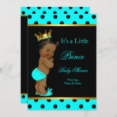 プリンスベビーシャワーボーイティール（緑がかった色）ブラックエスニック 招待状 (正面/裏面)