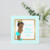 プリンスベビーシャワーボーイティール（緑がかった色）水玉模様エスニック 招待状 (スタンド正面)