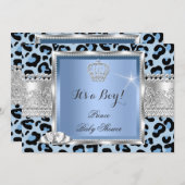 プリンスベビーシャワーボーイブルーグレーヒョウ 招待状 (正面/裏面)