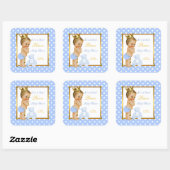 プリンスベビーシャワーボーイブルー水玉模様ブロンド スクエアシール (シート)