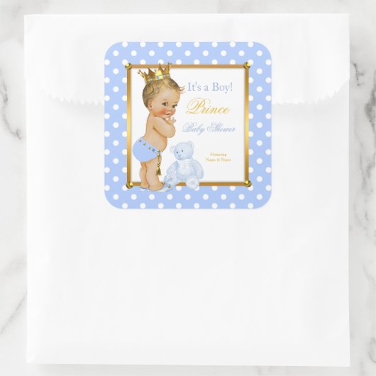 プリンスベビーシャワーボーイブルー水玉模様ブロンド スクエアシール (バッグ)