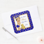 プリンスベビーシャワーボーイブルー王室の金ゴールドブルネット スクエアシール (封筒)