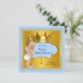 プリンスベビーシャワーボーイブルー金ゴールドクラウンブロンド 招待状 (スタンド正面)