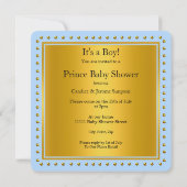プリンスベビーシャワーボーイブルー金ゴールドクラウンブロンド 招待状 (裏面)