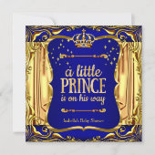 プリンスベビーシャワーボーイブルー金ゴールド招待状 招待状 (正面)