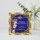 プリンスベビーシャワーボーイブルー金ゴールド招待状 招待状 (スタンド正面)