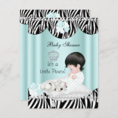 プリンスベビーシャワーボーイミントティール(緑がかった色)ブルーゼブラ 招待状 (正面/裏面)