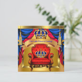 プリンスベビーシャワーボーイ王室のブルーレッド金ゴールド 招待状 (スタンド正面)