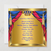 プリンスベビーシャワーボーイ王室のブルーレッド金ゴールド 招待状 (裏面)