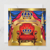 プリンスベビーシャワーボーイ王室のブルーレッド金ゴールド 招待状 (正面)