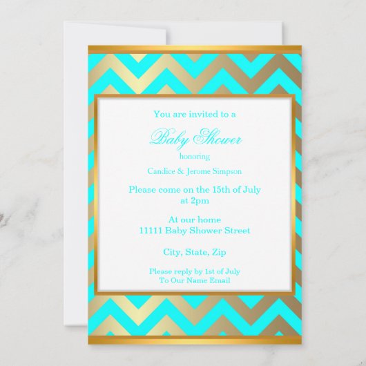 プリンスベビーシャワーボーイ金ゴールドティール（緑がかった色）ブルーエスニック 招待状 (裏面)