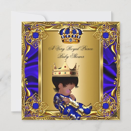 プリンスベビーシャワーリーガル王室の金ゴールドブルーボーイ 招待状 (正面)