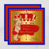 プリンスベビーシャワーレッド王室のブルーボーイクラウンブロンド 招待状 (正面/裏面)