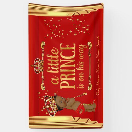 プリンスベビーシャワーレッド金ゴールドドレースエスニック 横断幕 (縦)