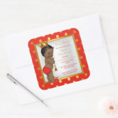 プリンスベビーシャワーレッド金ゴールドボーイエスニック スクエアシール (封筒)