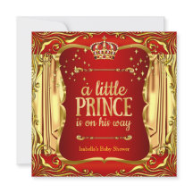 プリンスベビーシャワーレッド金ゴールドボーイ招待状
