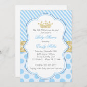 プリンスベビーシャワー招待状ブルー金ゴールドグリッター 招待状 (正面/裏面)