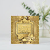 プリンスベビーシャワー男の赤ちゃんエリートダマスク金ゴールド2 招待状 (スタンド正面)