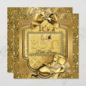 プリンスベビーシャワー男の赤ちゃんエリートダマスク金ゴールド 招待状 (正面/裏面)