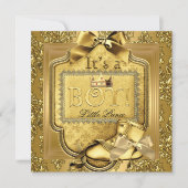 プリンスベビーシャワー男の赤ちゃんエリートダマスク金ゴールド 招待状 (正面)