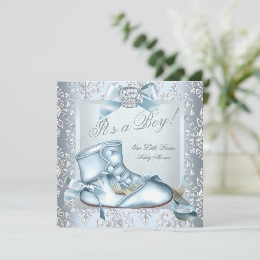 プリンスベビーシャワー男の赤ちゃんブルーダマスクシューズ4E 招待状 (スタンド正面)