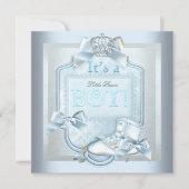 プリンスベビーシャワー男の赤ちゃんブルーダマスクシューズ 招待状 (正面)