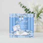 プリンスベビーシャワー男の赤ちゃんブルーレースシューズ6a 招待状 (スタンド正面)