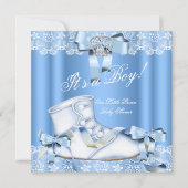 プリンスベビーシャワー男の赤ちゃんブルーレースシューズ6a 招待状 (正面)